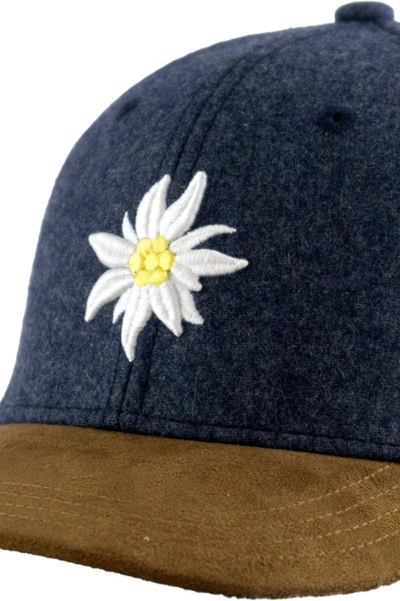 Unisex Flanell-Cap mit 3D-Edelweiß-Stickerei - flanellblau