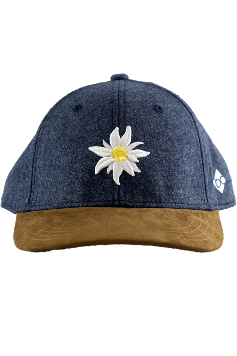 Unisex Flanell-Cap mit 3D-Edelweiß-Stickerei - flanellblau