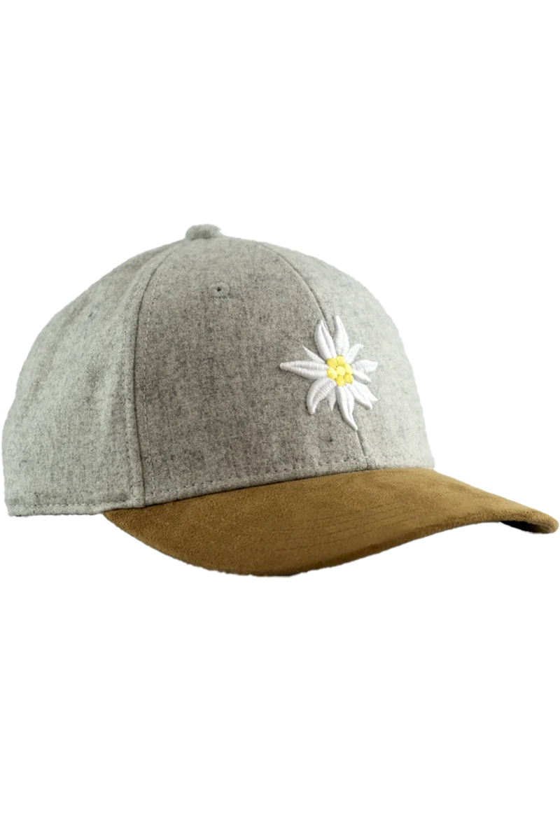 Unisex Flanell-Cap mit 3D-Edelweiß-Stickerei - hellgrau
