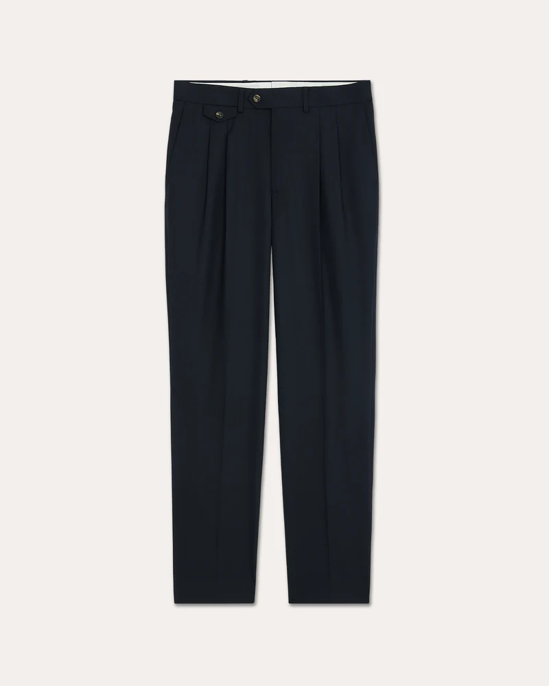 Pantalon à pinces en laine marine