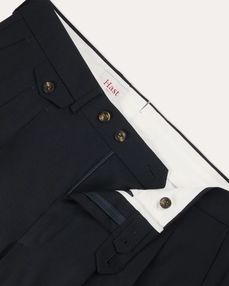 Pantalon à pinces en laine marine