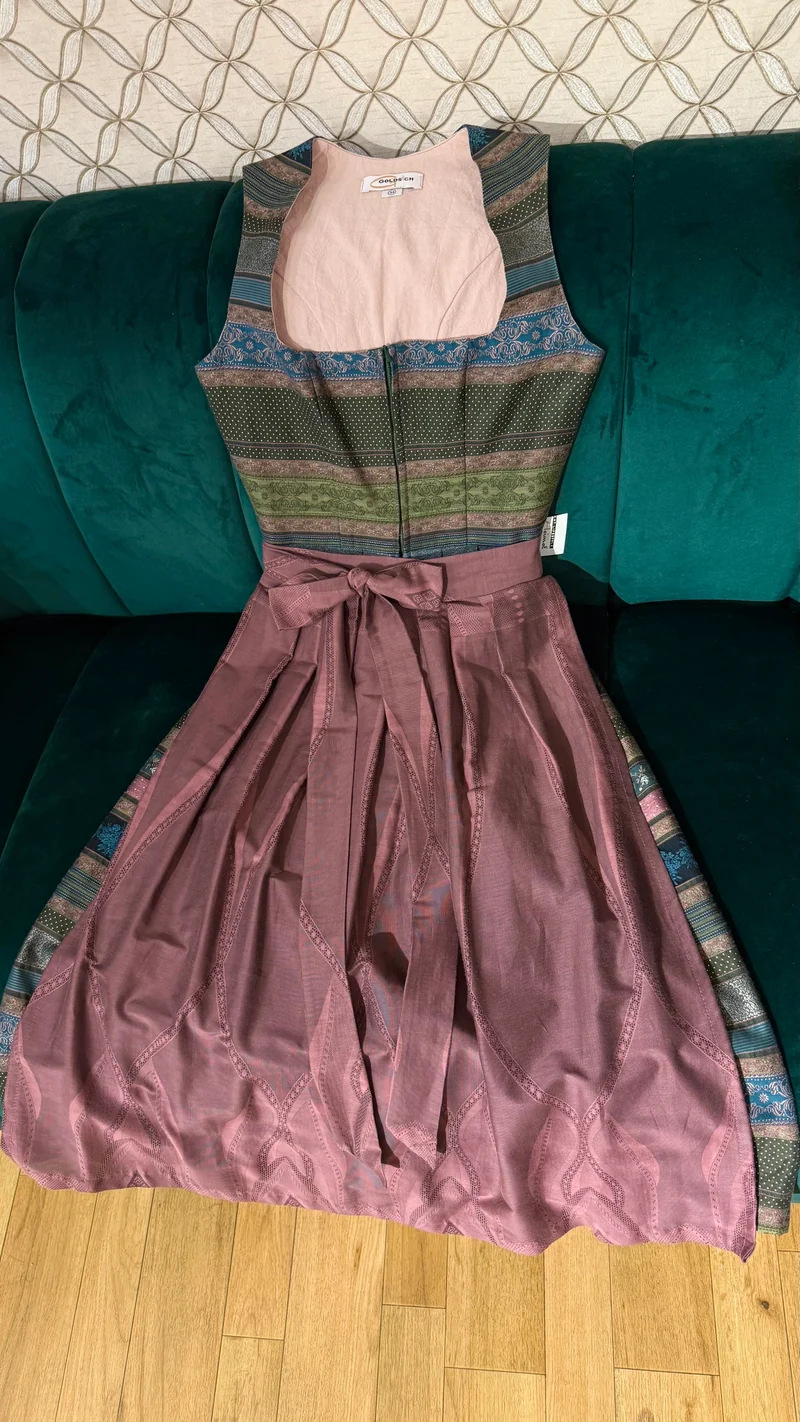 Dirndl Goldstich grün,/lila 73cm