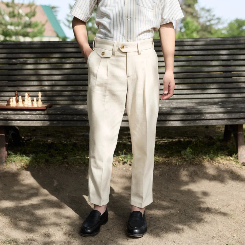 Pantalon enfant à double plis en coton écru