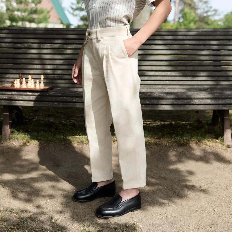 Pantalon enfant à double plis en coton écru