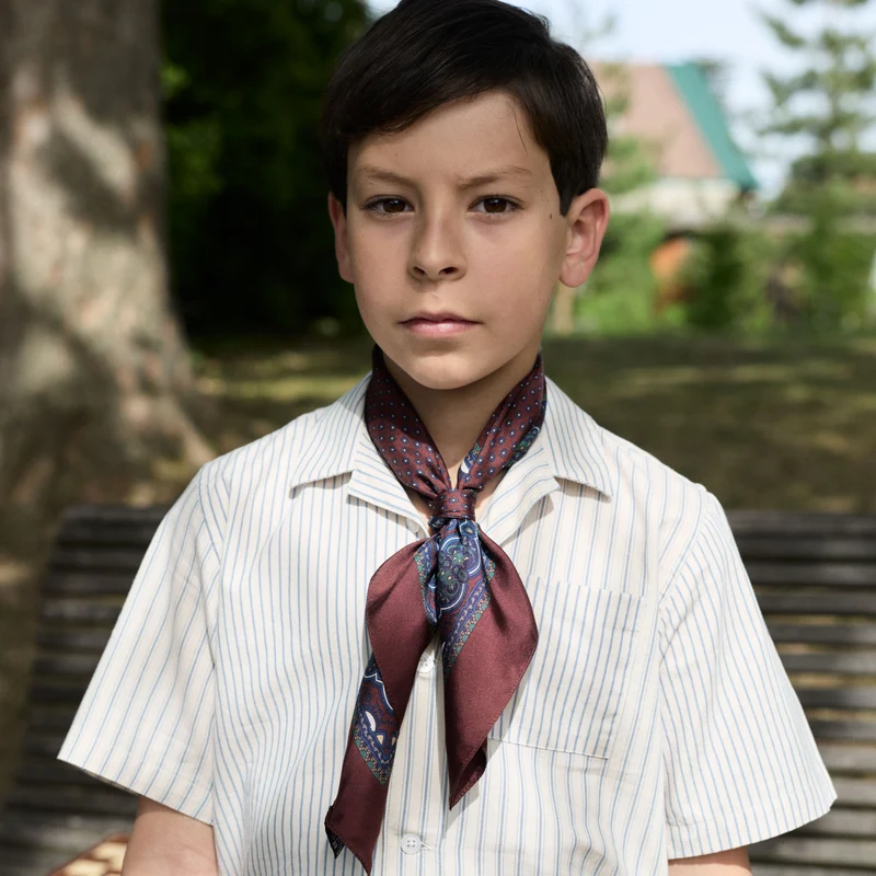 Chemise enfant à manches courtes écru à rayures bleues