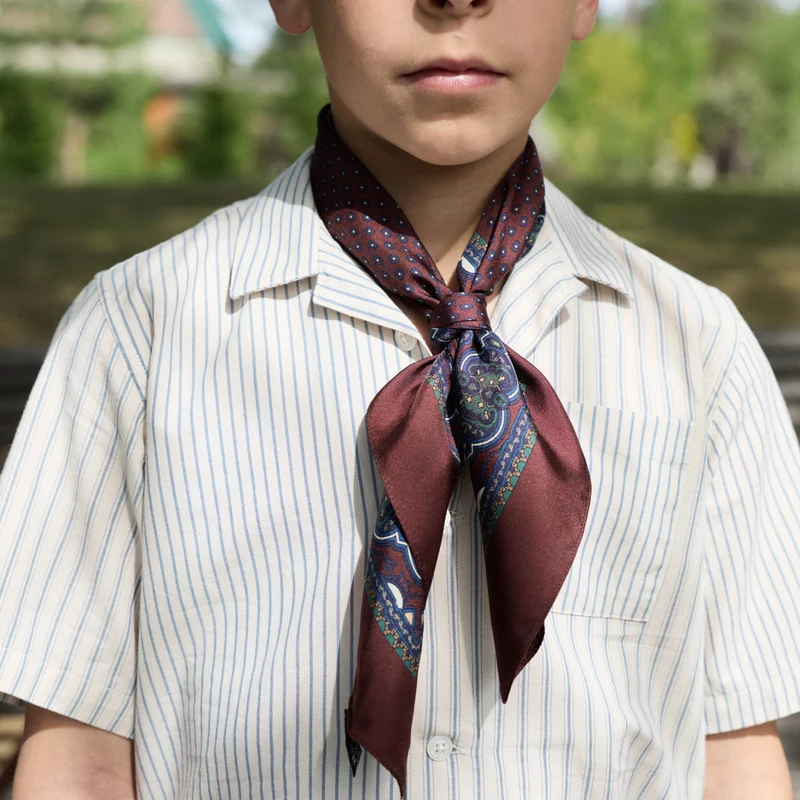 Chemise enfant à manches courtes écru à rayures bleues