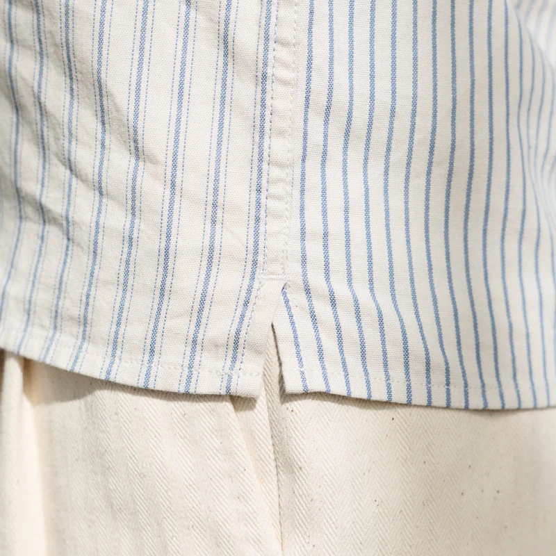 Chemise enfant à manches courtes écru à rayures bleues