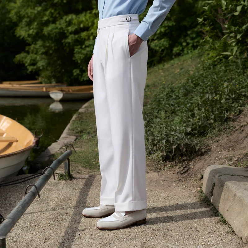Pantalon à pinces en laine froide blanc