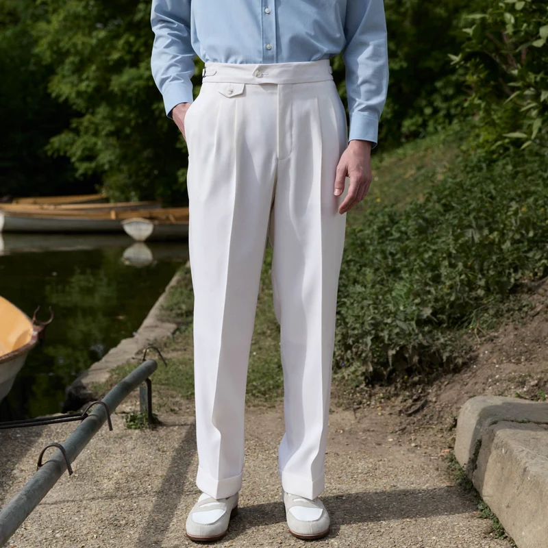 Pantalon à pinces en laine froide blanc