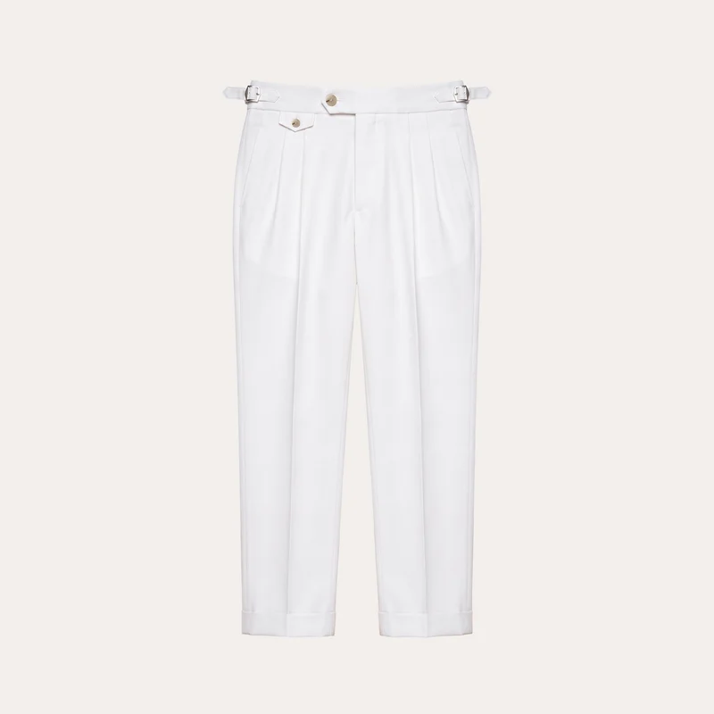 Pantalon à pinces en laine froide blanc