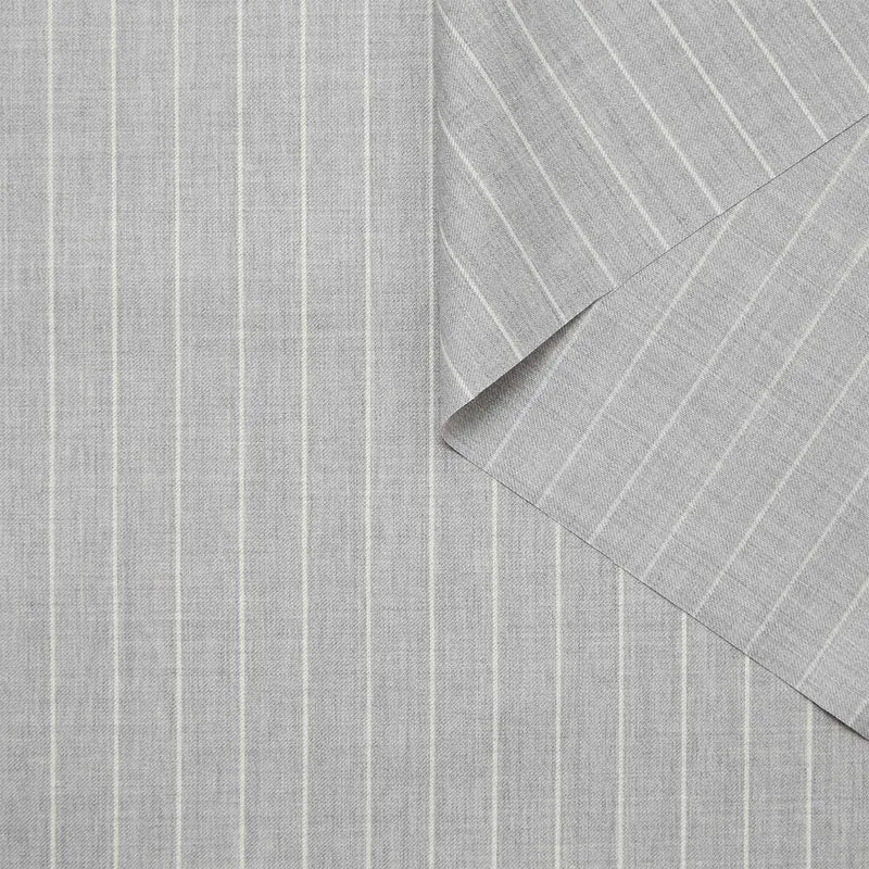 Pantalon à pinces en laine froide gris perle rayé