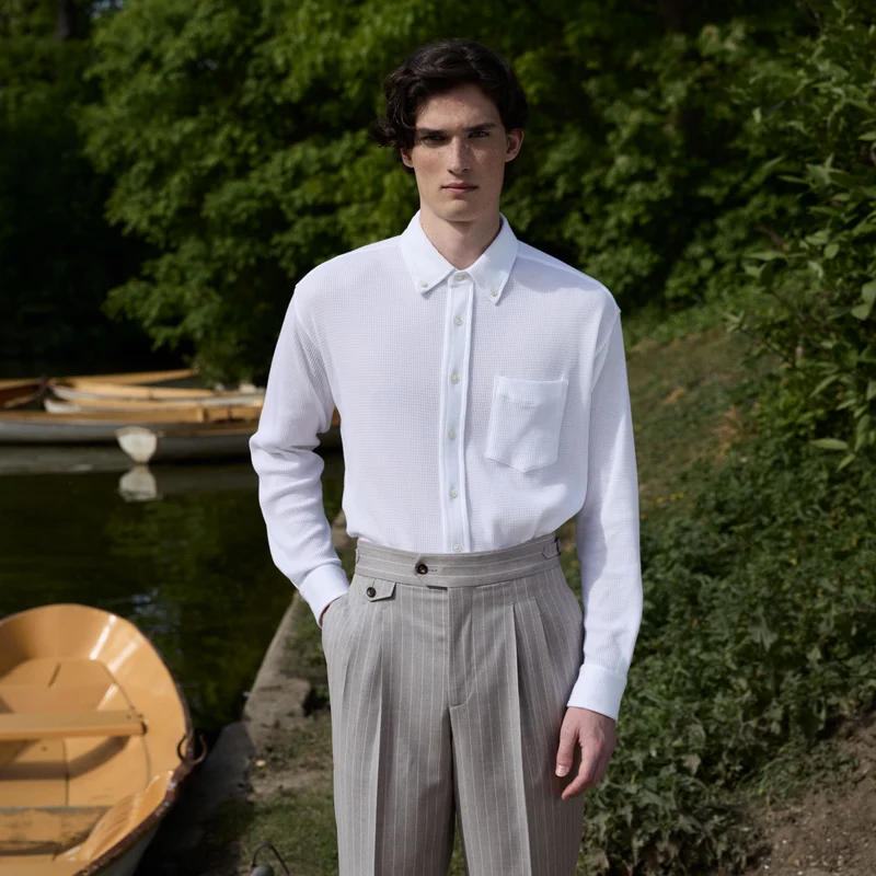 Chemise en jersey nid d'abeille coton blanc