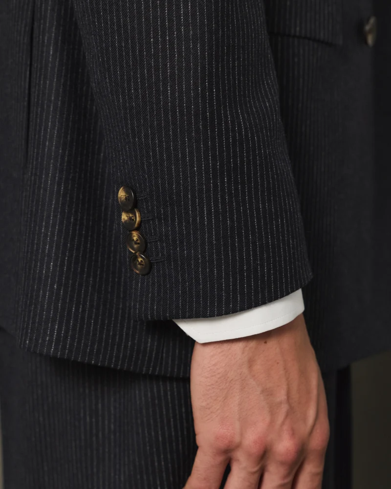Veste croisée marine en flanelle de laine rayée
