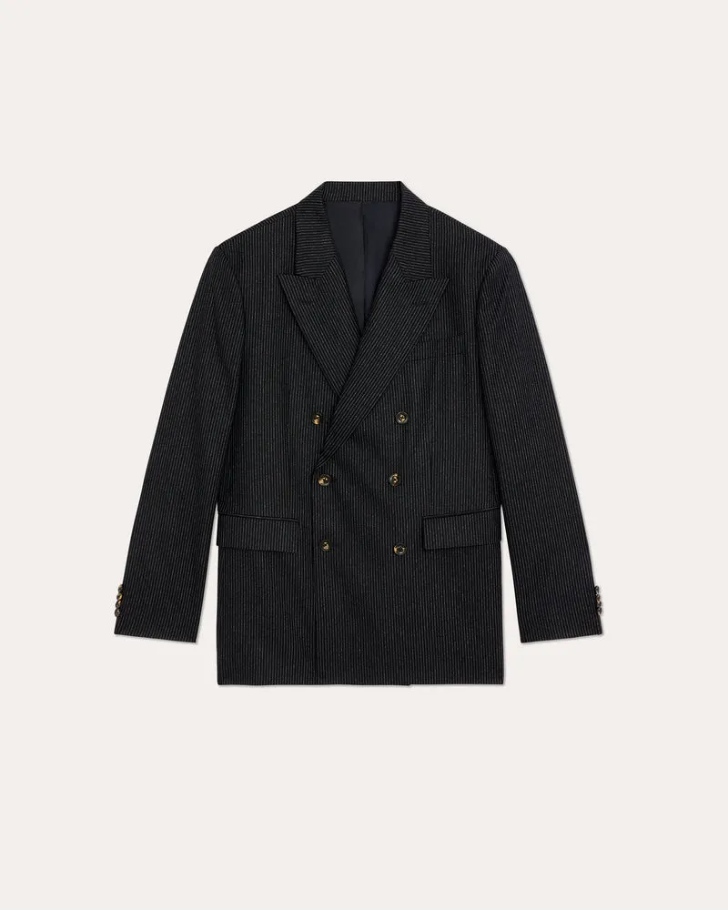 Veste croisée marine en flanelle de laine rayée