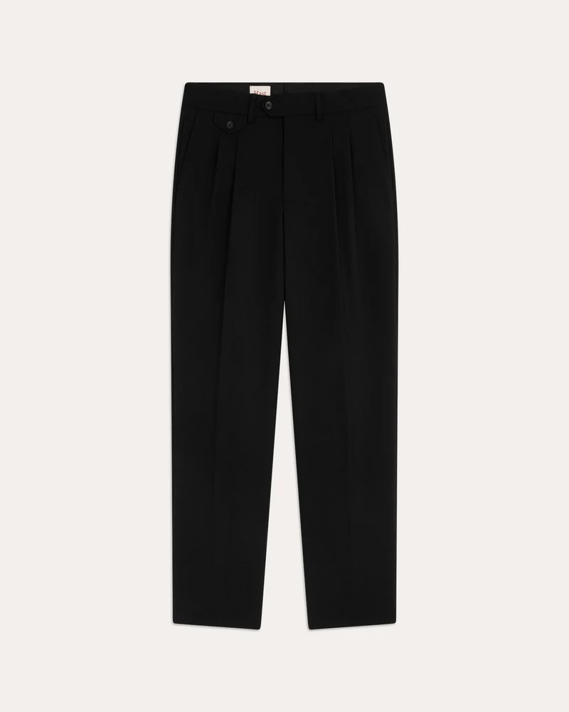 Pantalon à pinces en flanelle de laine noire