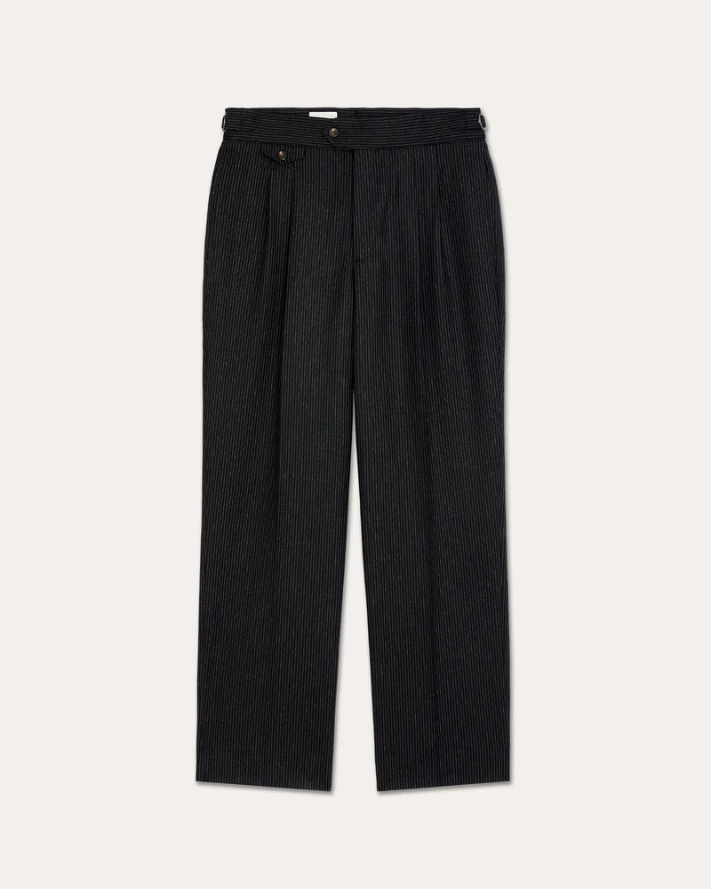 Pantalon à pinces en flanelle de laine marine à rayure