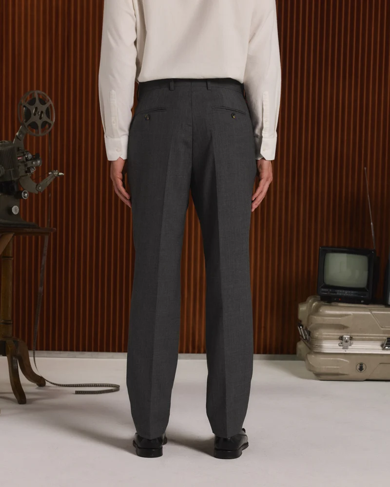 Pantalon à pinces en laine gris anthracite