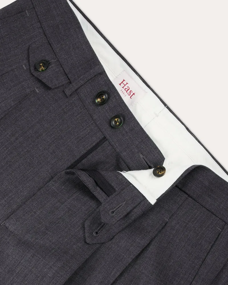 Pantalon à pinces en laine gris anthracite