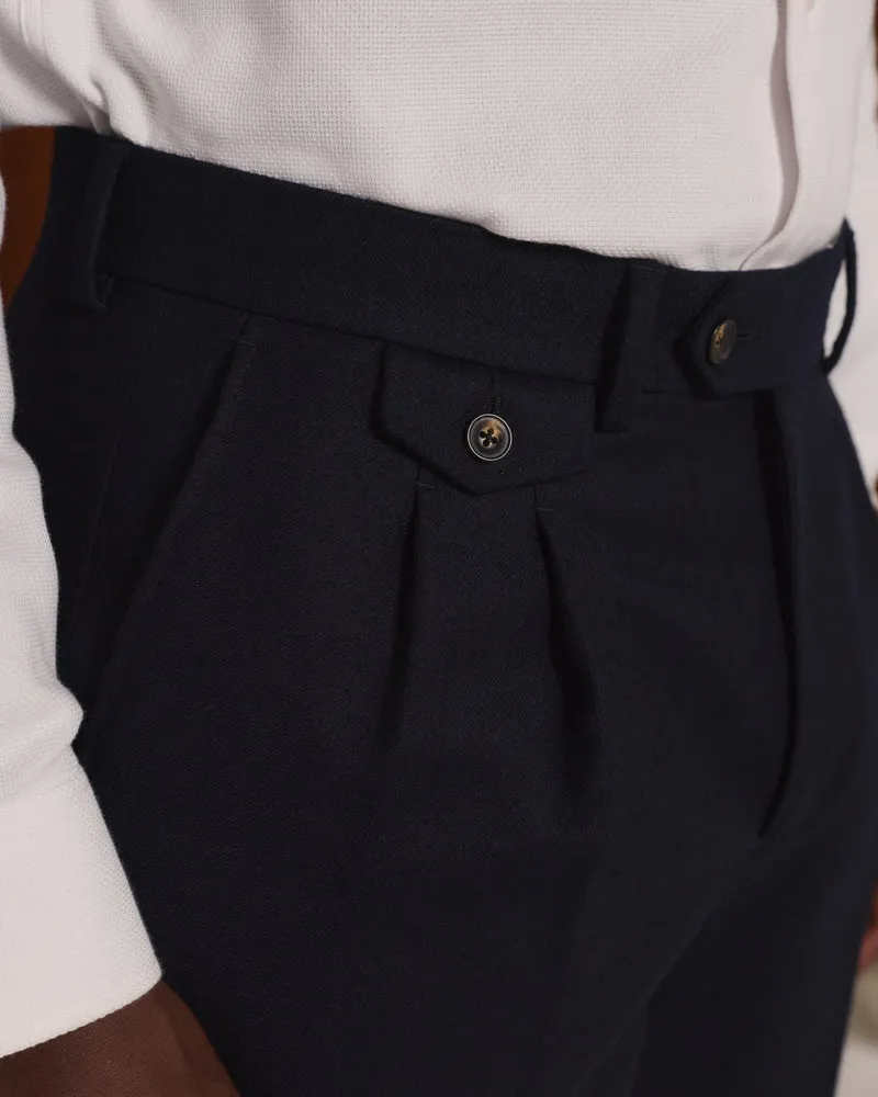 Pantalon à pinces en flanelle de laine marine