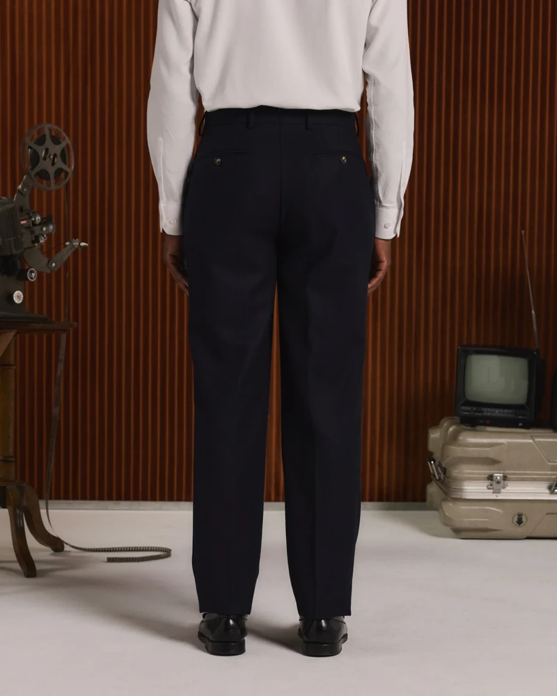 Pantalon à pinces en flanelle de laine marine