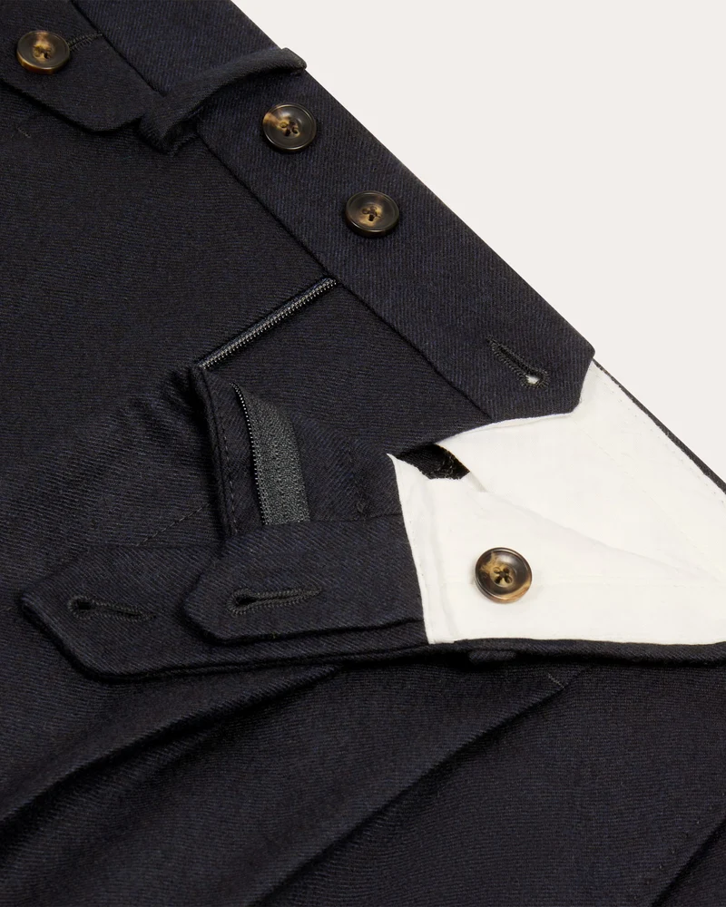 Pantalon à pinces en flanelle de laine marine