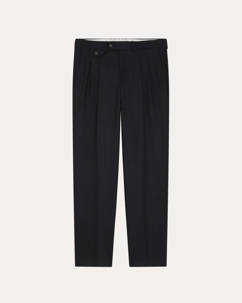 Pantalon à pinces en flanelle de laine marine