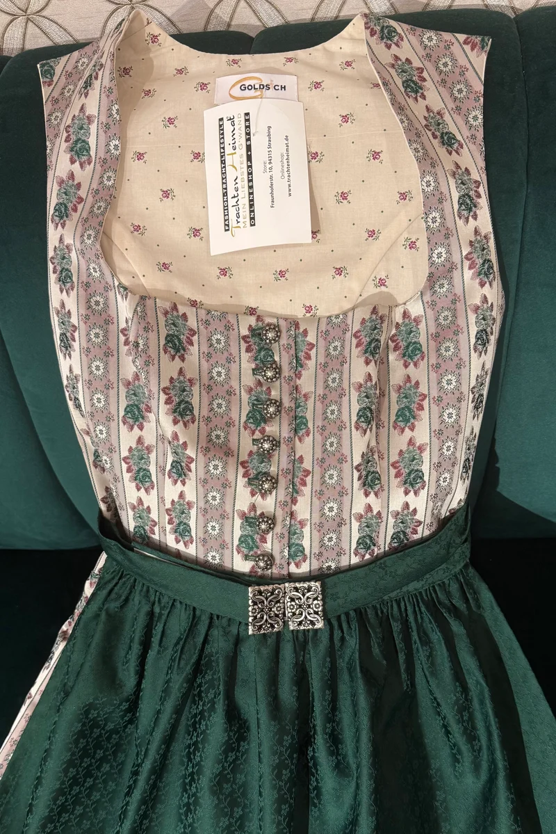 Dirndl Goldstich Blumen rosa/grün 64cm