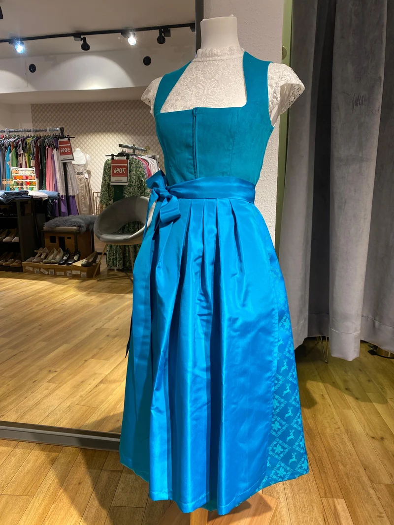 Corddirndl Goldstich Türkis 75cm