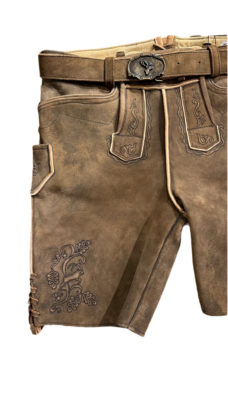 Lederhose G´Weih & Silk Konstantin braun antik Hirsch