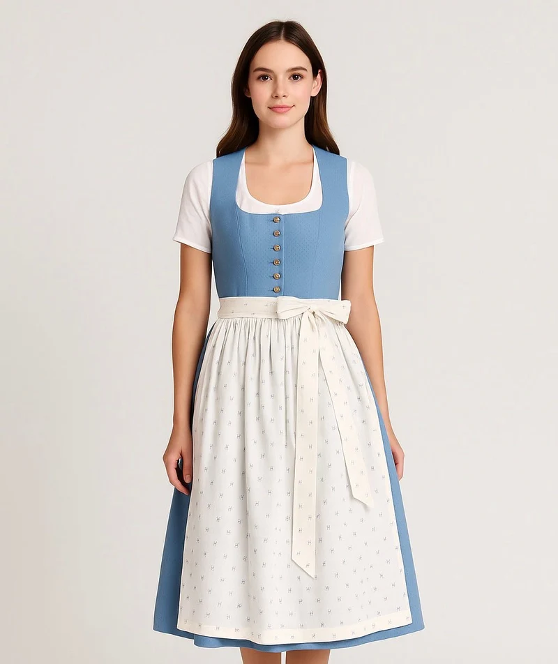 Baumwolldirndl Goldstich blau/weiß 65cm