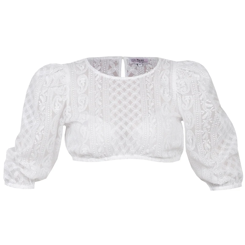 MarJo Dirndlbluse Vellburg Weiß Dreiviertelarm Puffarm