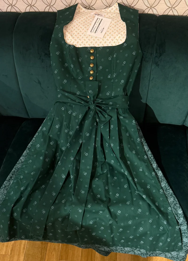 Dirndl Goldstich dunkelgrün 75cm