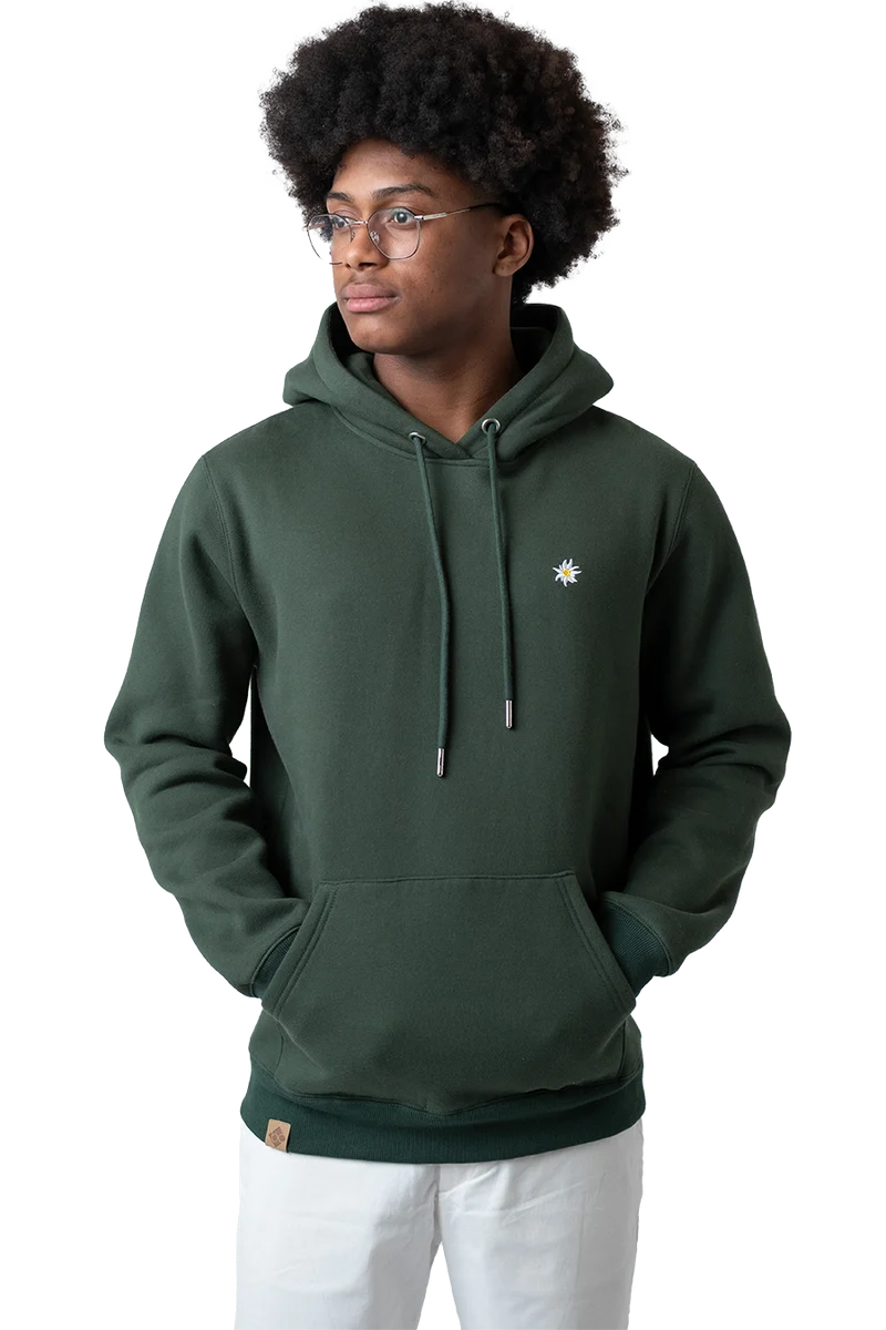 Herren Hoodie mit Edelweiß-Stickerei - dunkelgrün