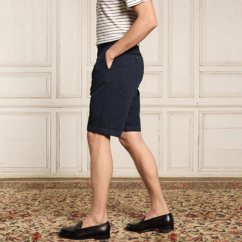 Short en coton et lin marine