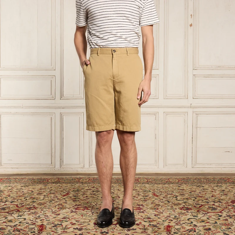 Short en coton et lin camel