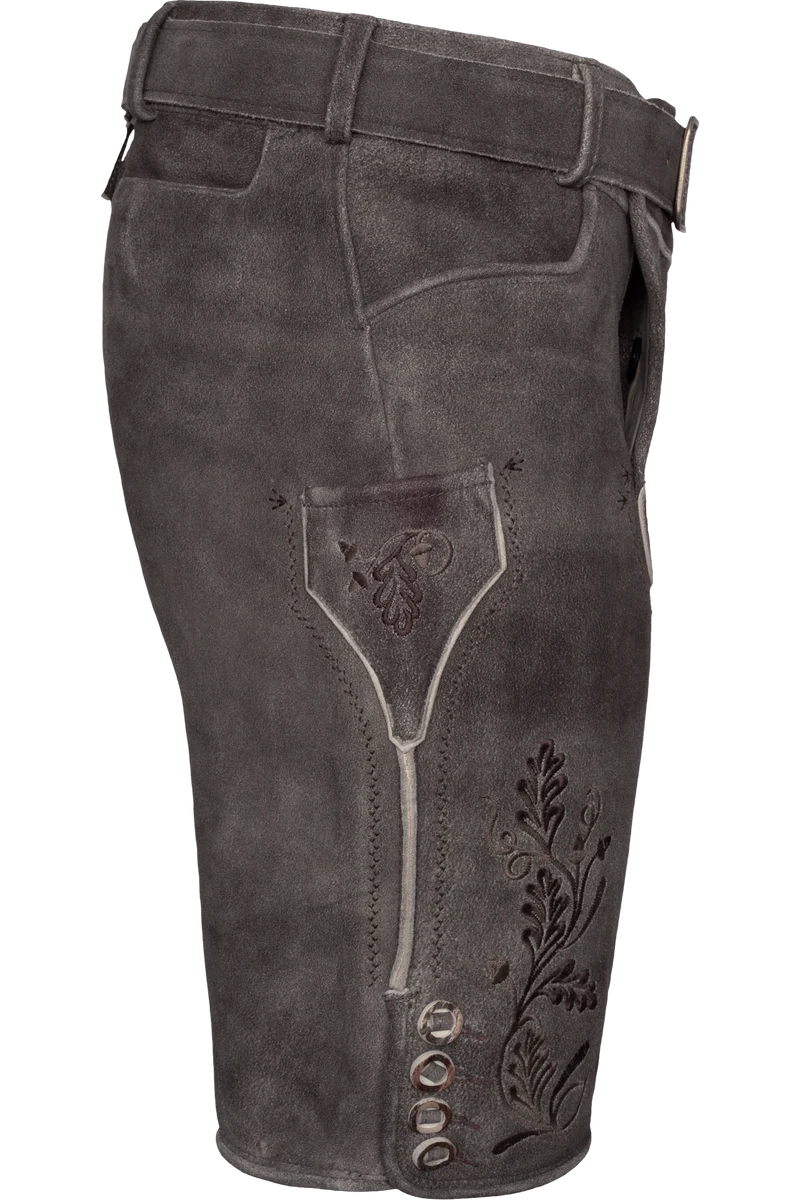 Herren Lederhose kurz bestickt mit Gürtel - bison schoko