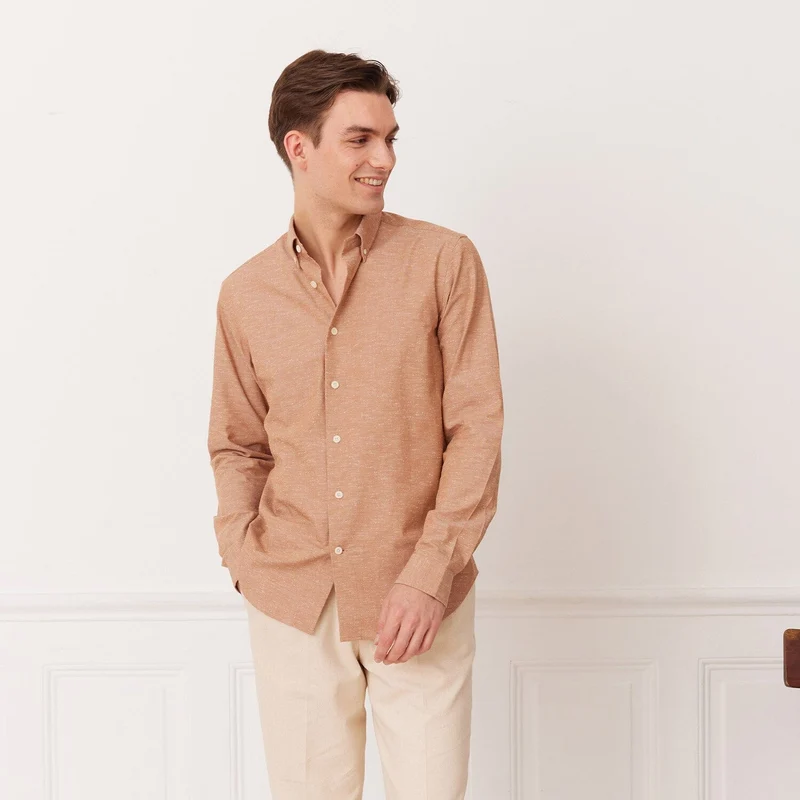 Chemise en coton pucé saumon