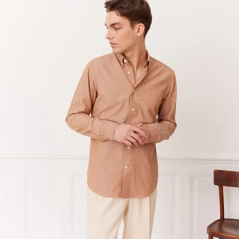 Chemise en coton pucé saumon