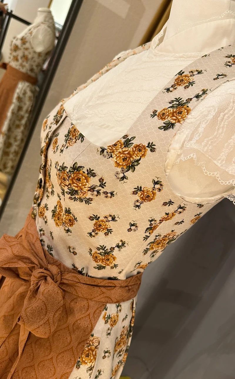 Dirndl Goldstich Blumen Rost 75cm