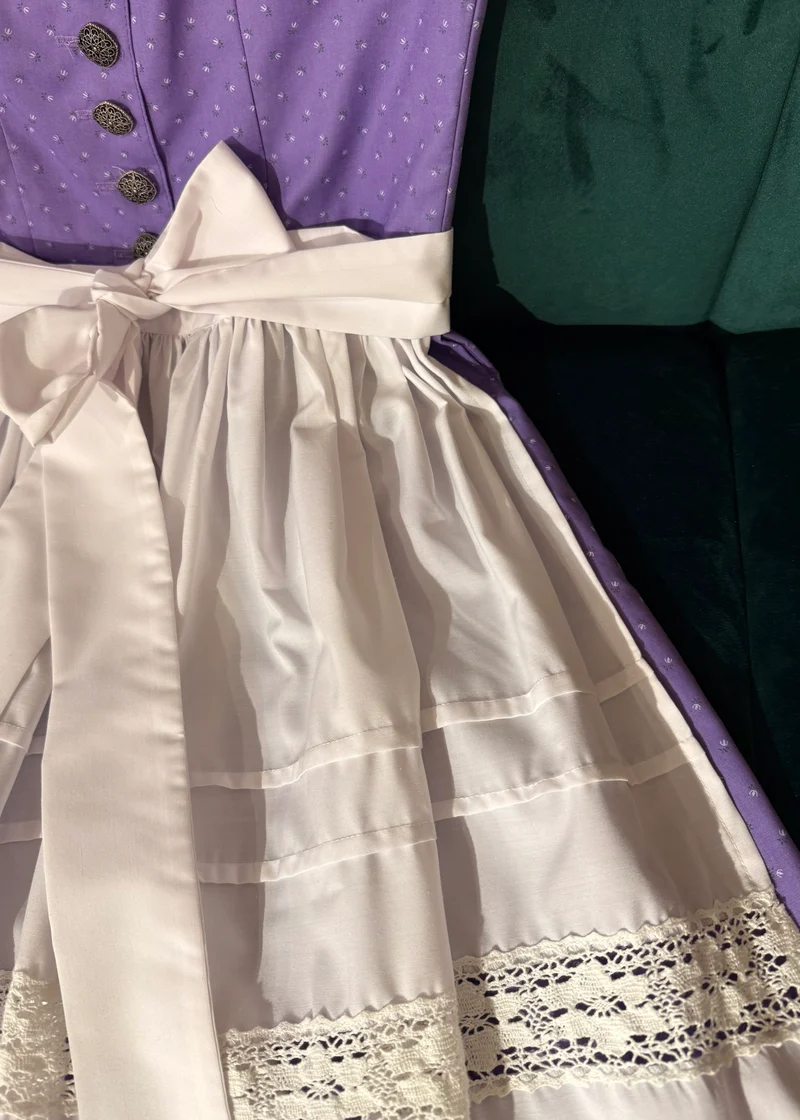 Dirndl Goldstich lila/weiß 60cm