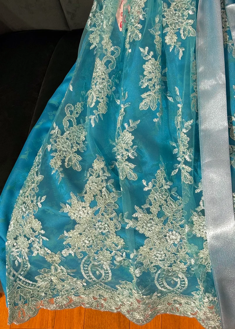 Corddirndl Goldstich Türkis mit Spitzen Schürze 75cm