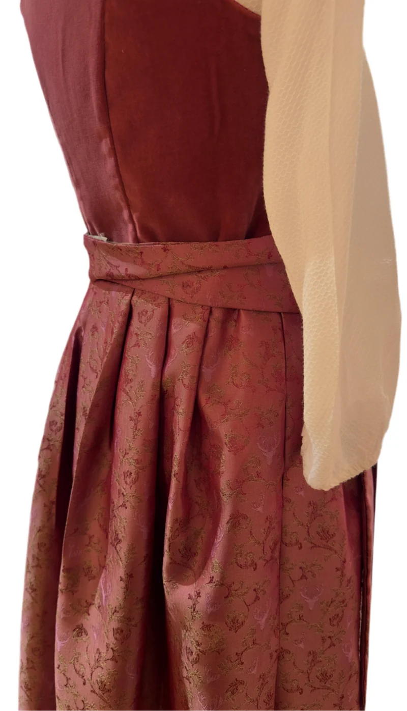 Dirndl Goldstich Samt mit Spitzenschürze 73cm