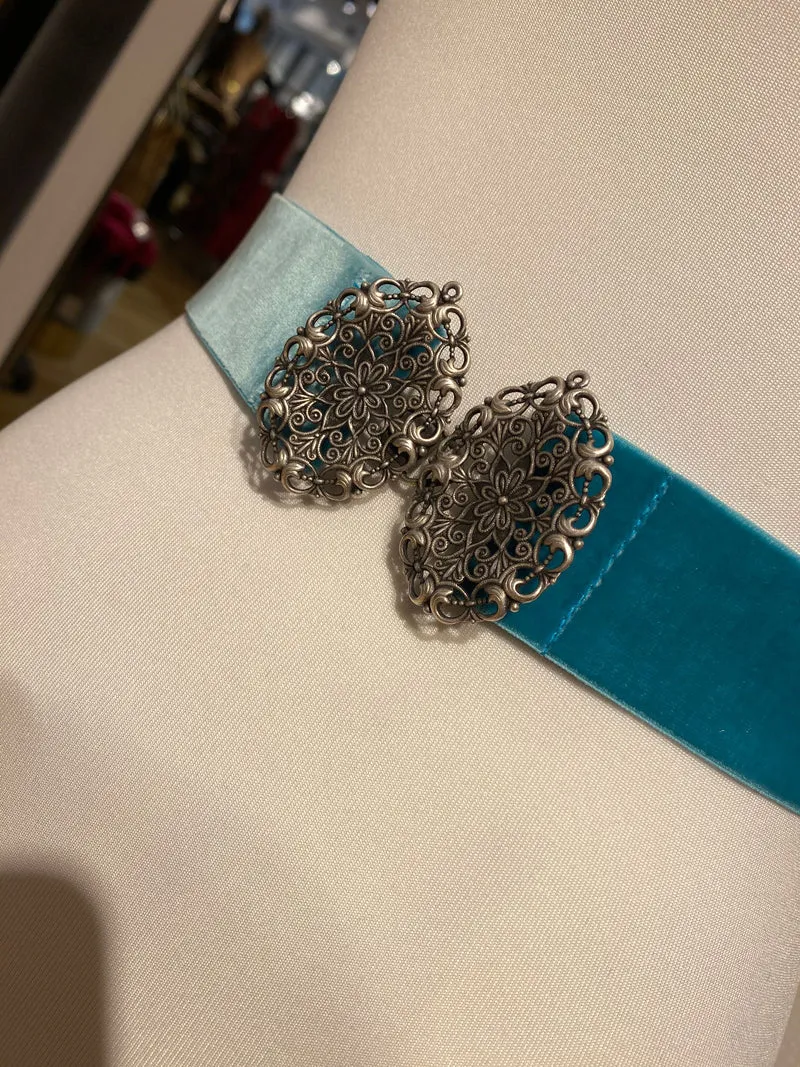 Trachtengürtel Stretch Samt Goldstich türkis/silber