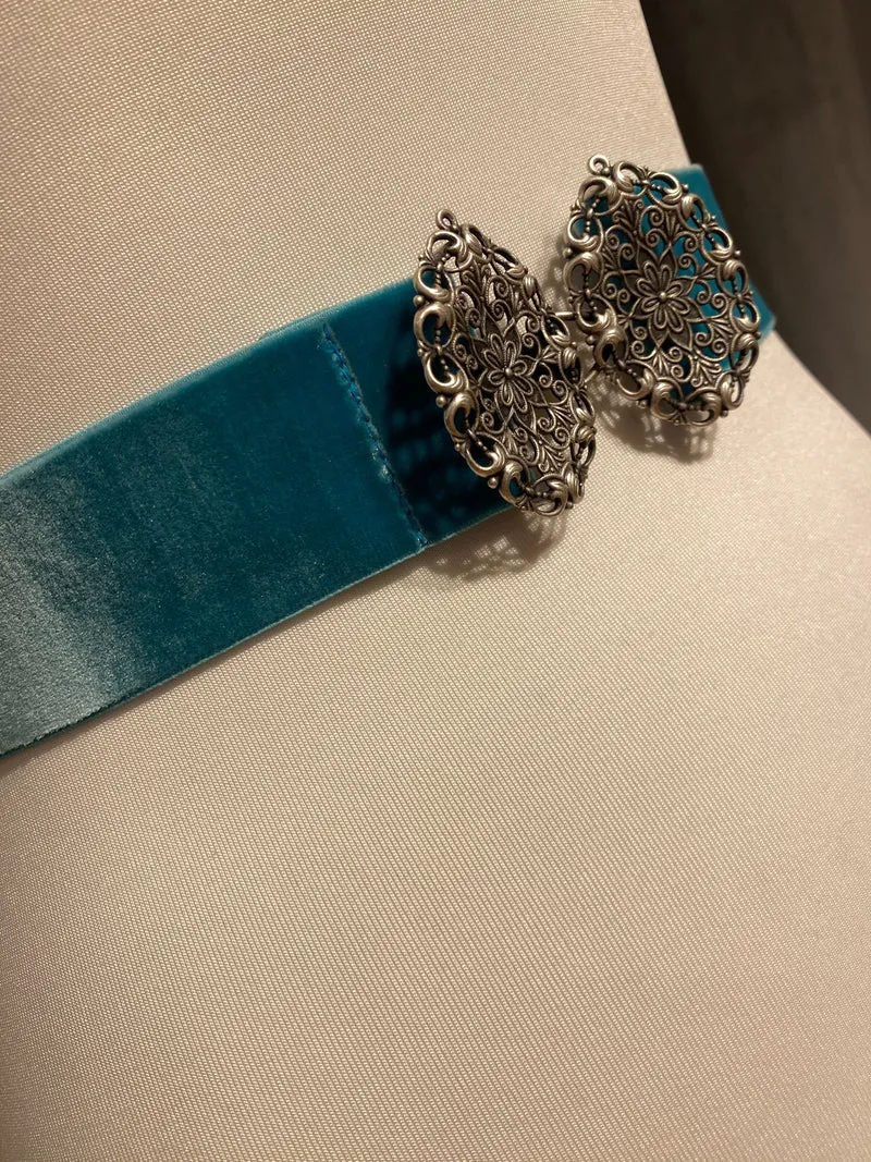 Trachtengürtel Stretch Samt Goldstich türkis/silber