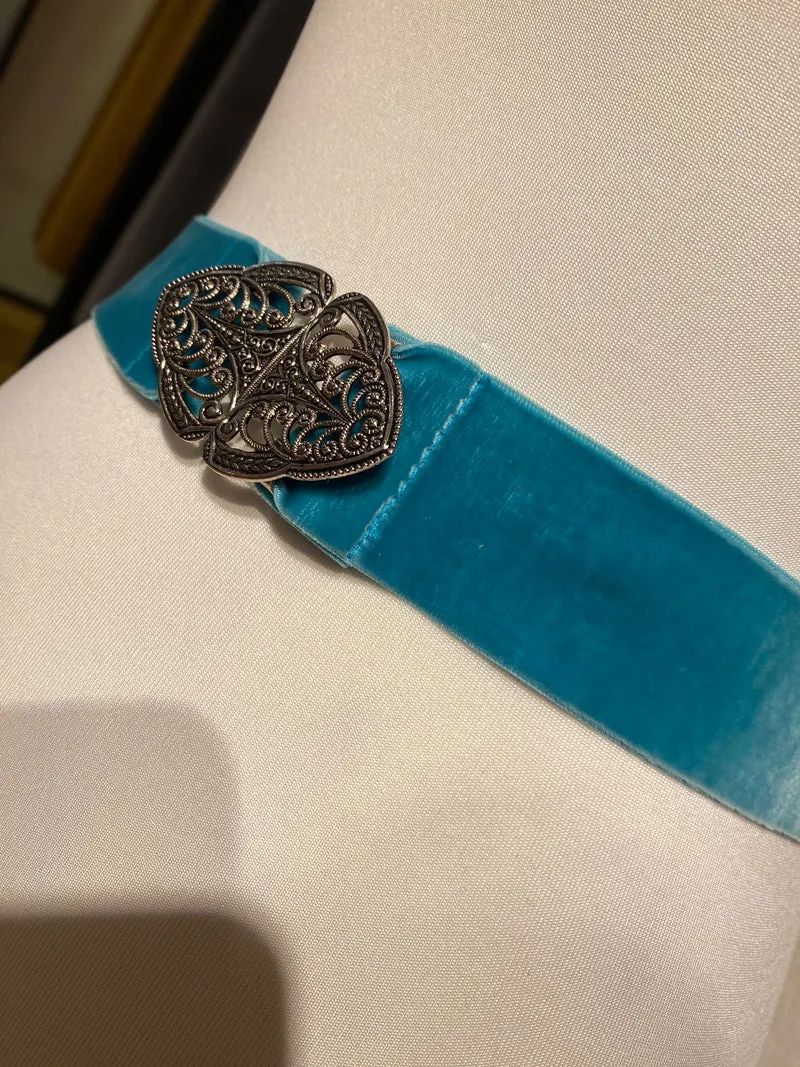 Trachtengürtel Stretch Samt Goldstich türkis/silber