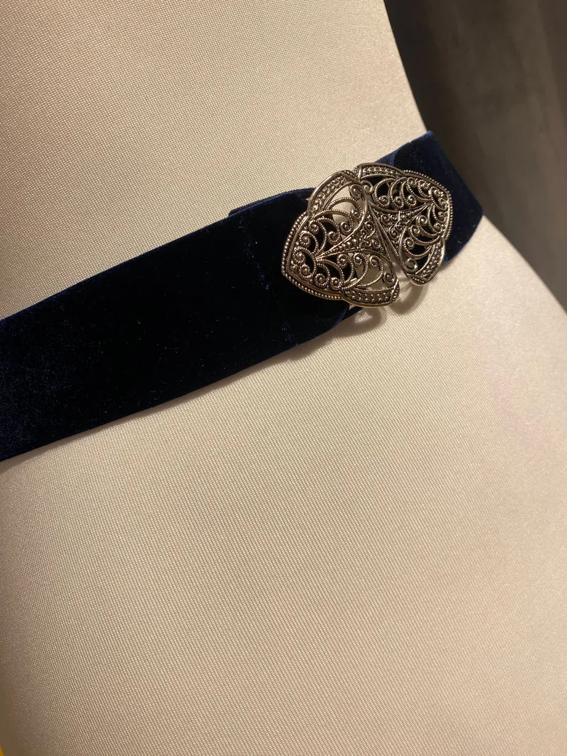 Trachtengürtel Stretch Samt Goldstich dunkelblau/silber