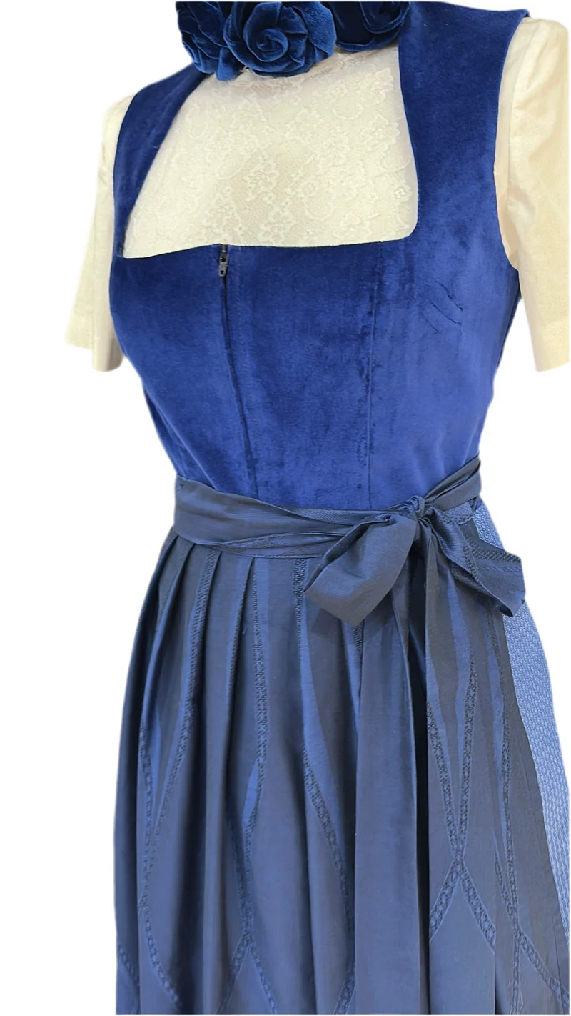 Samtdirndl Goldstich Blau 75cm
