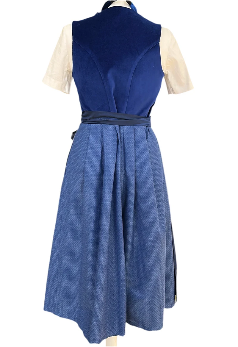 Samtdirndl Goldstich Blau 75cm
