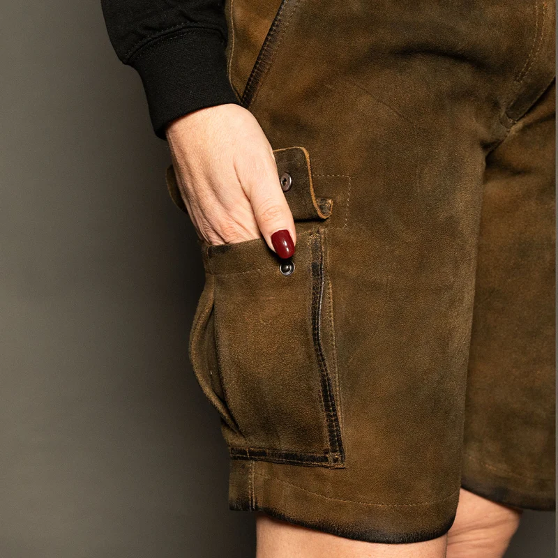 Datschi Trachten Damen Cargo Lederhose Leni Braun Wildbock Leder