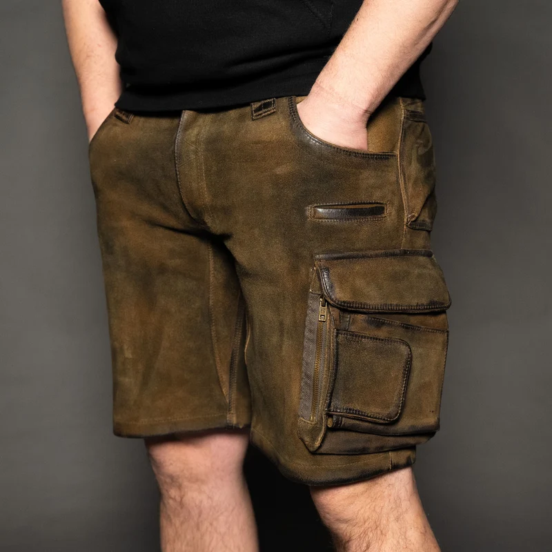Datschi Trachten Cargo Lederhose Xaver Shorts Braun